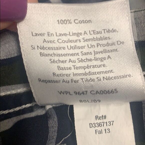 Eddie Bauer| long sleeve button down M plaid ,cream,green,blue, - Picture 5 of 5